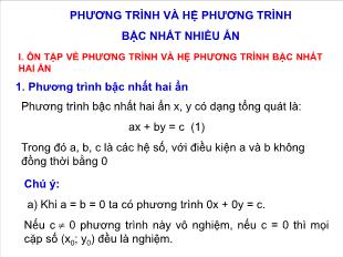 Bài giảng môn Toán khối 10 - Phương trình và hệ phương trình bậc nhất nhiều ẩn