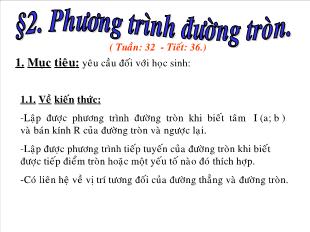 Bài giảng môn Toán lớp 10 - Bài 2: Phương trình đường tròn