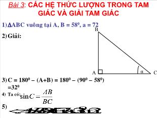 Bài giảng môn Toán lớp 10 - Bài 3: Các hệ thức lượng trong tam giác và giải tam giác