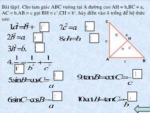 Bài giảng Toán lớp 10 - Các hệ thức lượng trong tam giác và giải tam giác