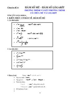 Chuyên đề 6: Hàm số mũ - Hàm số lôgarít phương trình và bất phương trình có chứa mũ và logarít