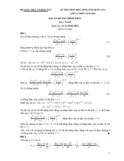 Đáp án đềthi chính thức môn: Toán năm 2011