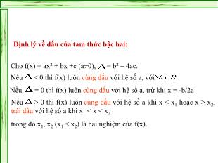 Giáo án Đại số 10: Dấu của tam thức bậc hai