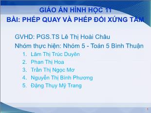 Giáo án Hình học 11: Phép quay và phép đối xứng tâm