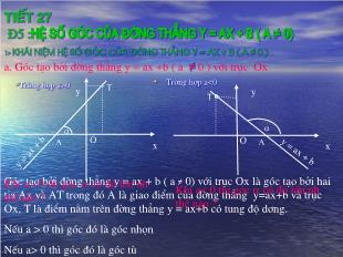 Bài giảng môn Toán học lớp 9 - Tiết 27 - Bài 5 : Hệ số góc của đường thẳng y = ax + b ( a ≠ 0)