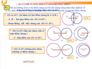 Bài giảng môn Toán học lớp 9 - Vị trí tương đối của hai đường tròn (Tiết 3)