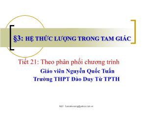 Bài giảng lớp 10 môn Hình học - Bài 3: Hệ thức lượng trong tam giác