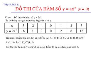 Bài giảng lớp 9 môn Hình học - Tiết 49 - Bài 2: Đồ thị của hàm số y = ax2