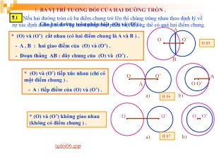 Bài giảng lớp 9 môn học Hình học - Bài 1: Ba vị trí tương đối của hai đường tròn
