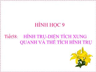 Bài giảng lớp 9 môn học Hình học - Tiết 58: Hình trụ - Diện tích xung quanh và thể tích hình trụ