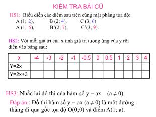 Bài giảng lớp 9 môn Toán học - Bài 3: Đồ thị của hàm số y = ax+b ( a # 0 )
