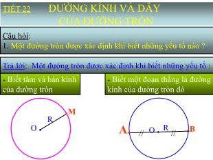 Bài giảng lớp 9 môn Toán học - Tiết 22: Đường kính và dây của đường tròn (Tiếp theo)