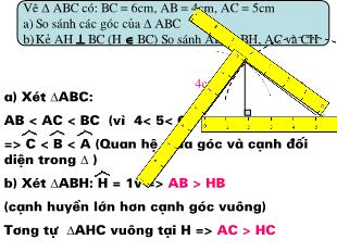 Bài giảng môn Hình học lớp 7 - Tiết 52: Quan hệ giữa ba cạnh của một tam giác (Tiếp)