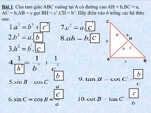 Bài giảng môn Toán lớp 10 - Các hệ thức lượng trong tam giác và giải tam giác
